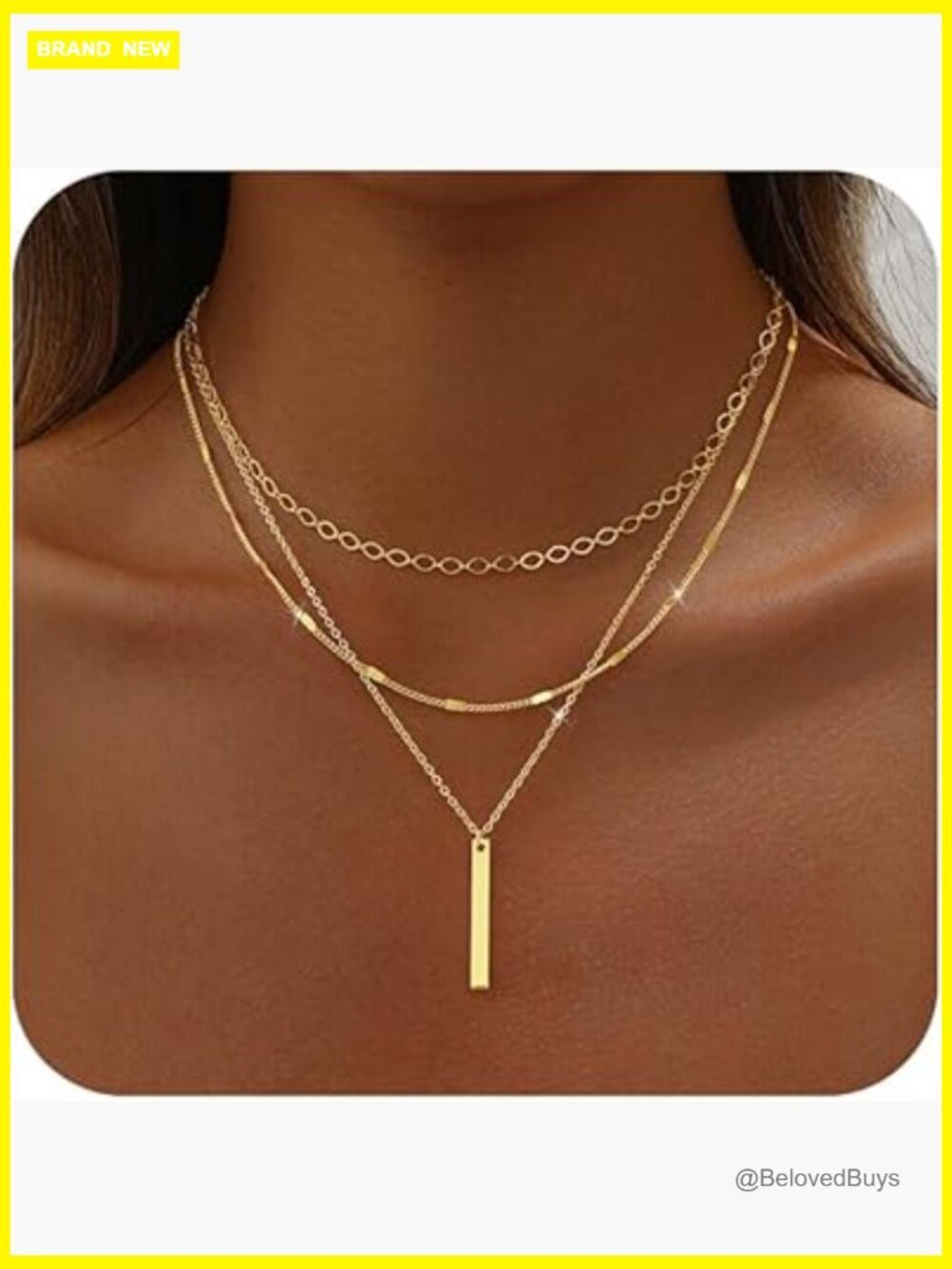 14K Gold Plated Layered Cross Bar Necklace Set for Women